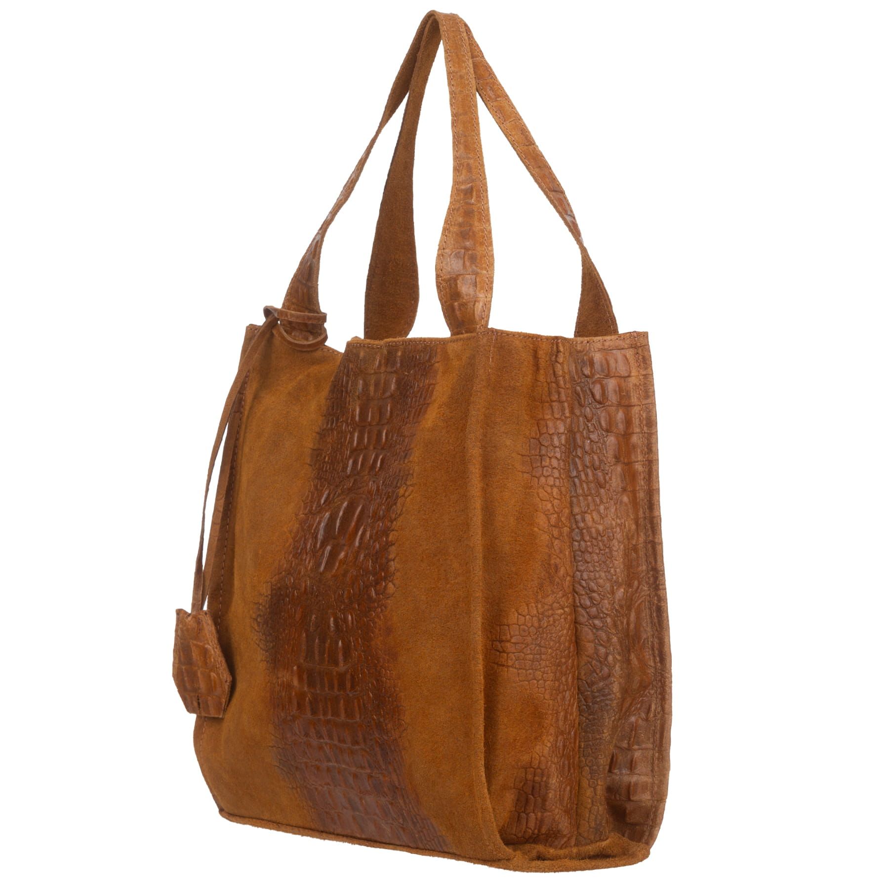 VERA PELLE torebka zamszowa shopper kroko na ramię V549 c.brązowa