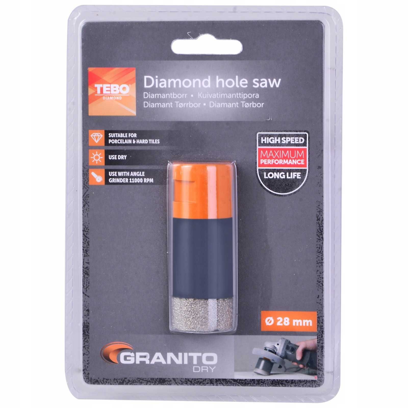 Otwornica diamentowa Fi 28 mm Tebo M14 nasyp 15mm