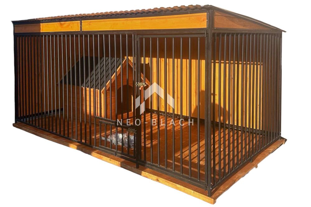 Kojec dla Psów 4x2m Drewniana Podłoga - uchwyt na Miski NB185