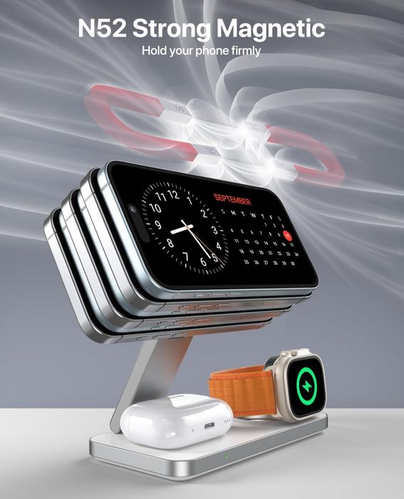 KEEPRO Bezprzewodowa ładowarka, stacja ładująca 3 w 1 do Apple