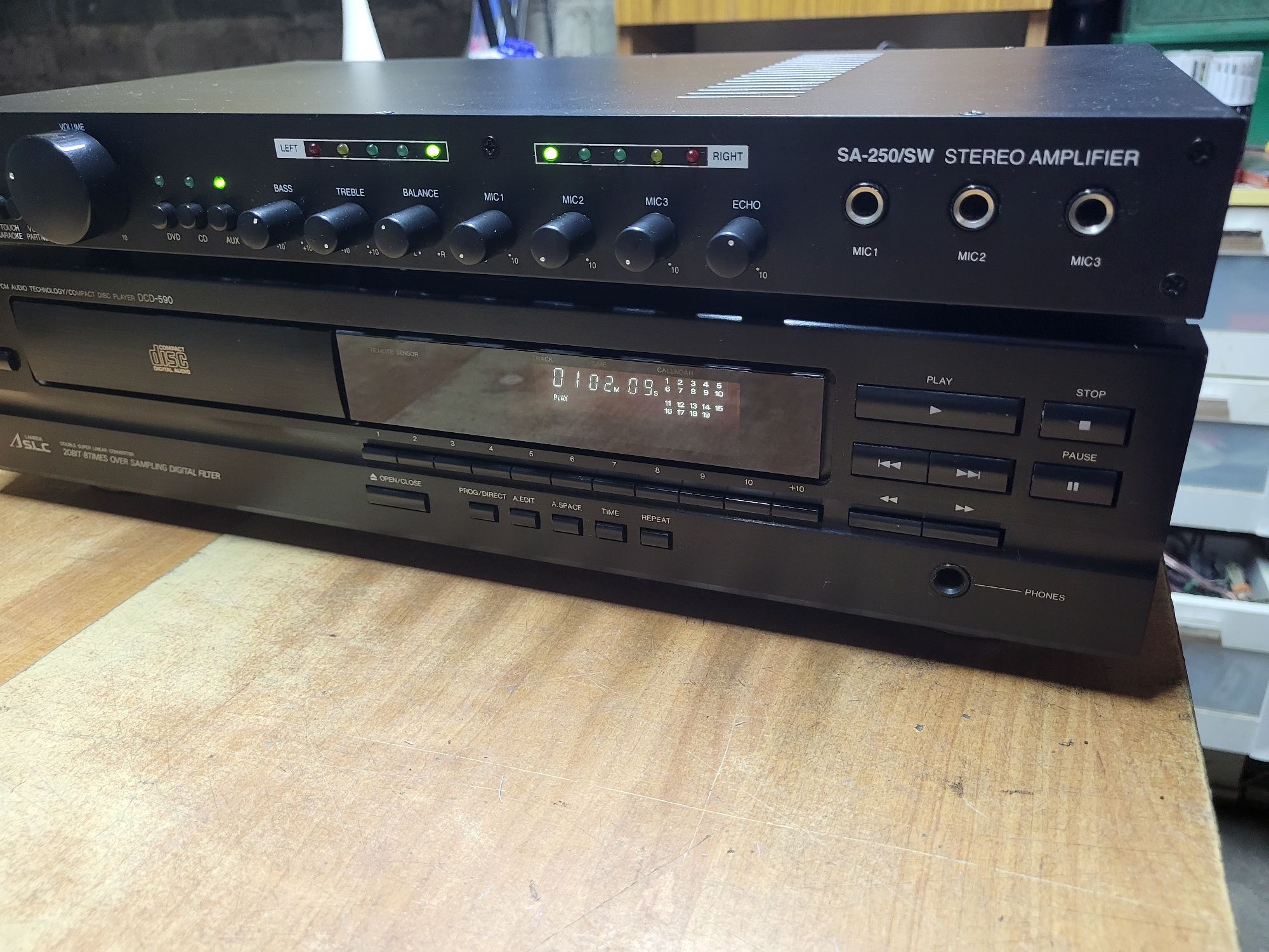 Wzmacniacz Monacor SA-250/SW + CD Denon  DCD-590