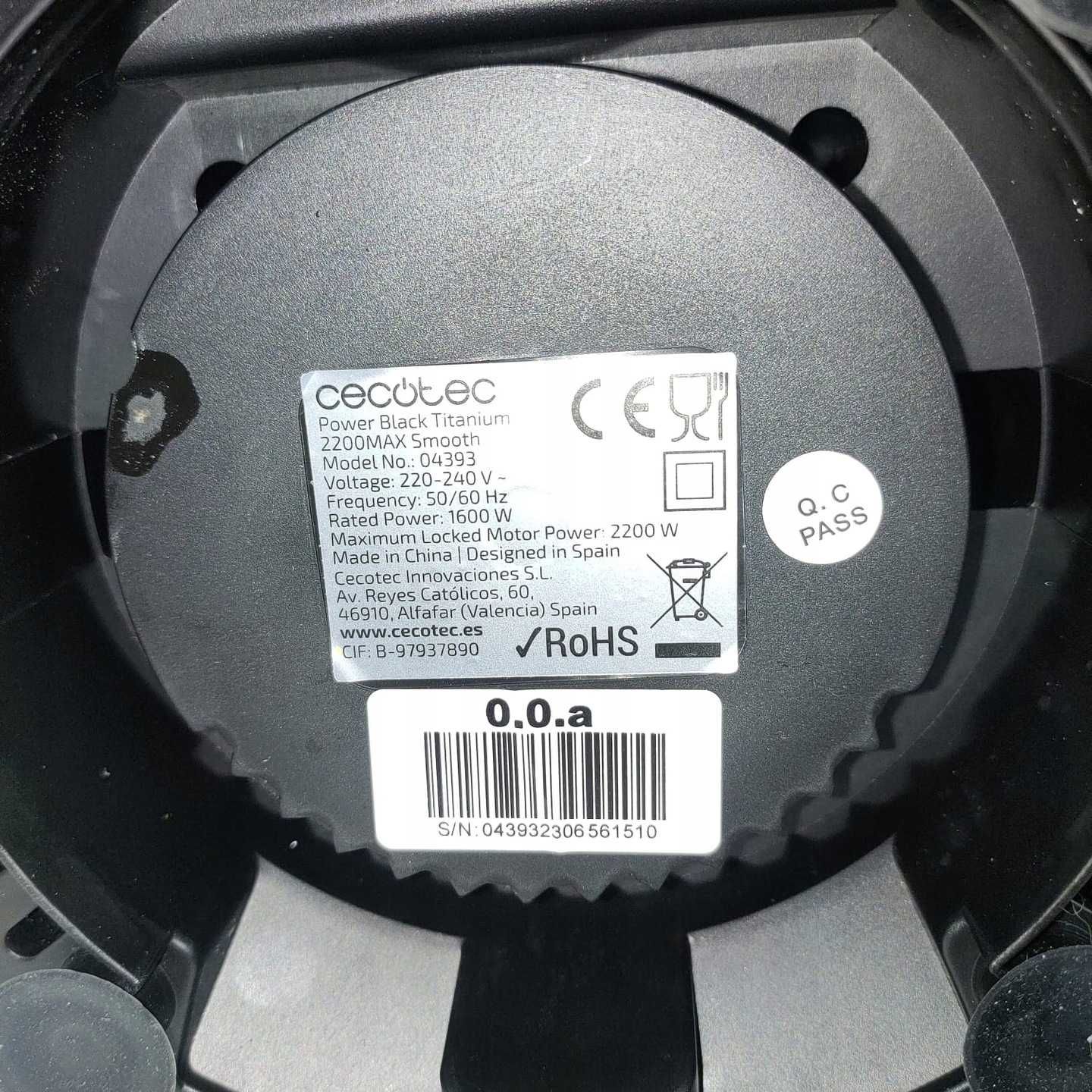 A293 Cecotec Blender stołowy Power Black Titanium 2200MAX Na części