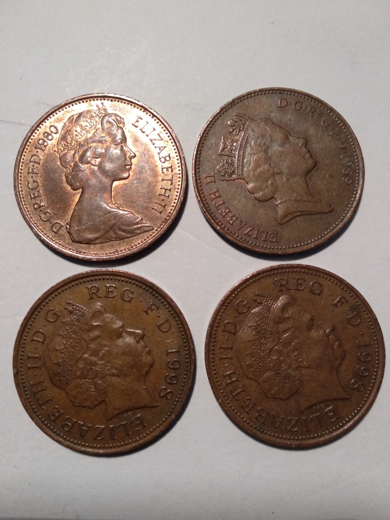 Moedas 2 New Pence e 2 Pence 1976 a 2008 Inglaterra