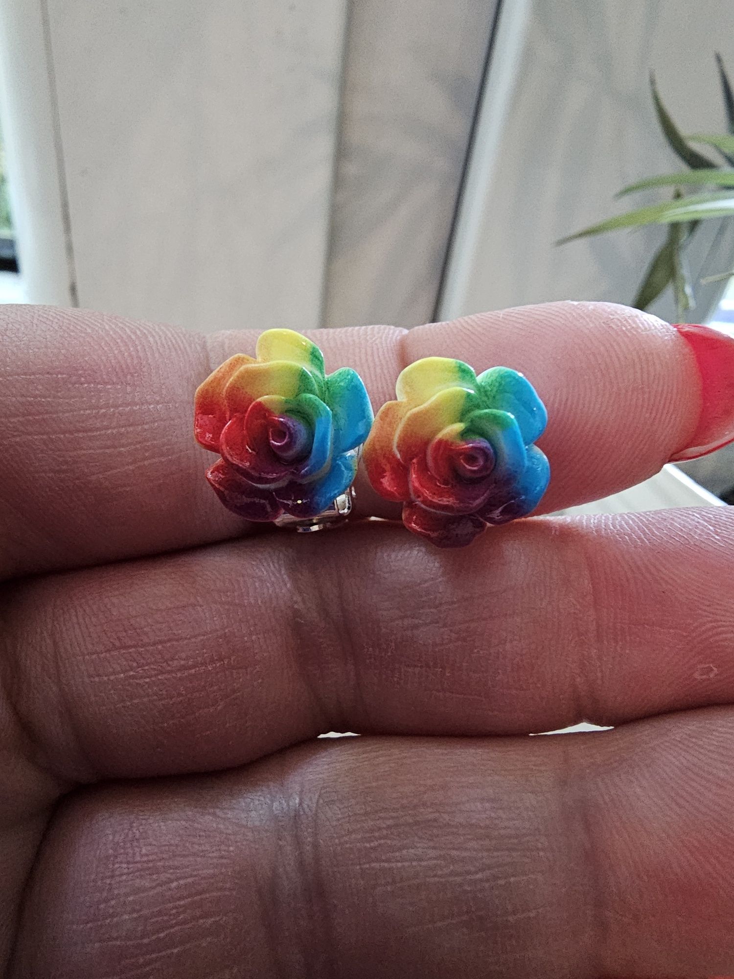 Klipsy dla dziewczynki tęczowe róże handmade