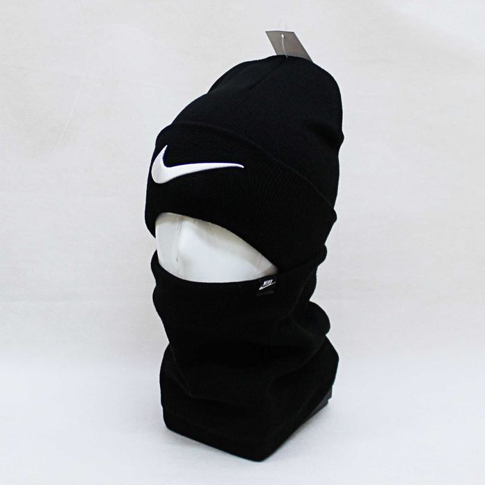 Комплект шапка бафф найк (Nike) чорний з білою вишивкою  ZE00105-1