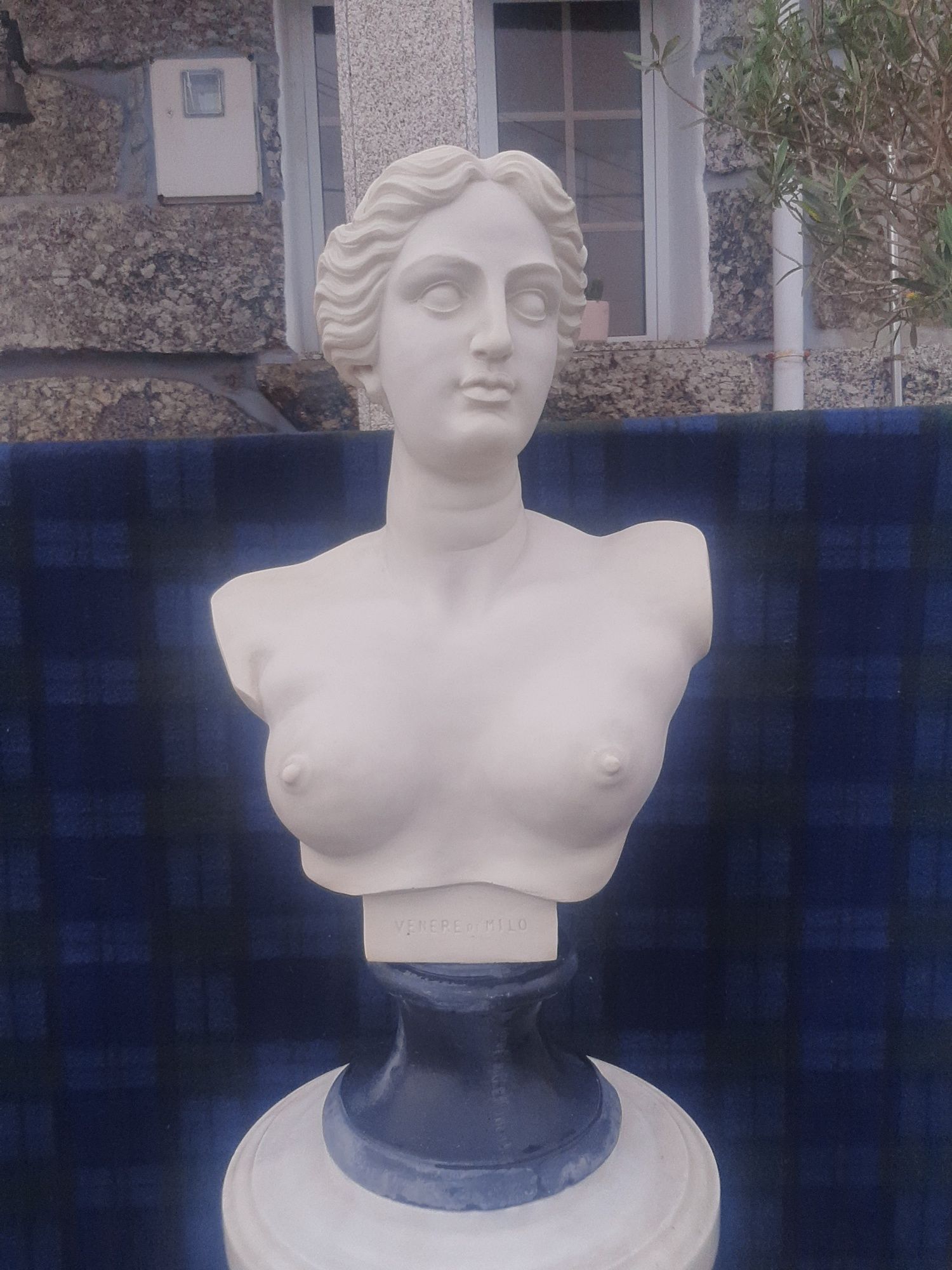 Antiga Coluna em Mármore Maciço Italiano Com Escultura Venus do Nilo