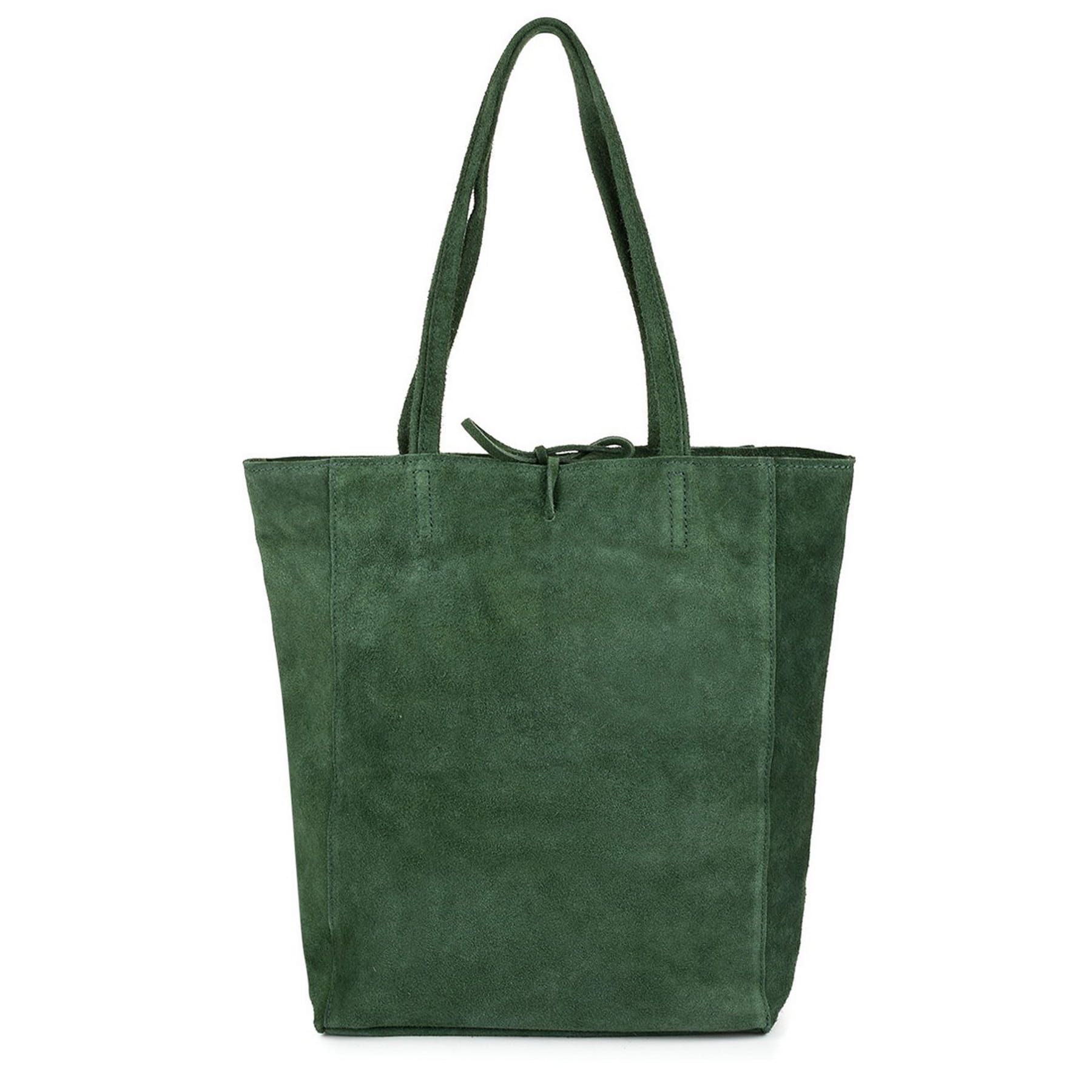 VERA PELLE torebka zamszowa shopper z rzemykami V462 c.zielona