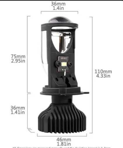 Led лампа Н4 з лінзою на мотоцикл  (ближній/дальній) авто 45w 10000Lm