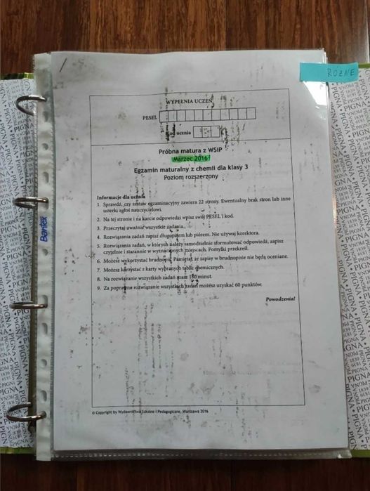 Arkusze maturalne z chemii