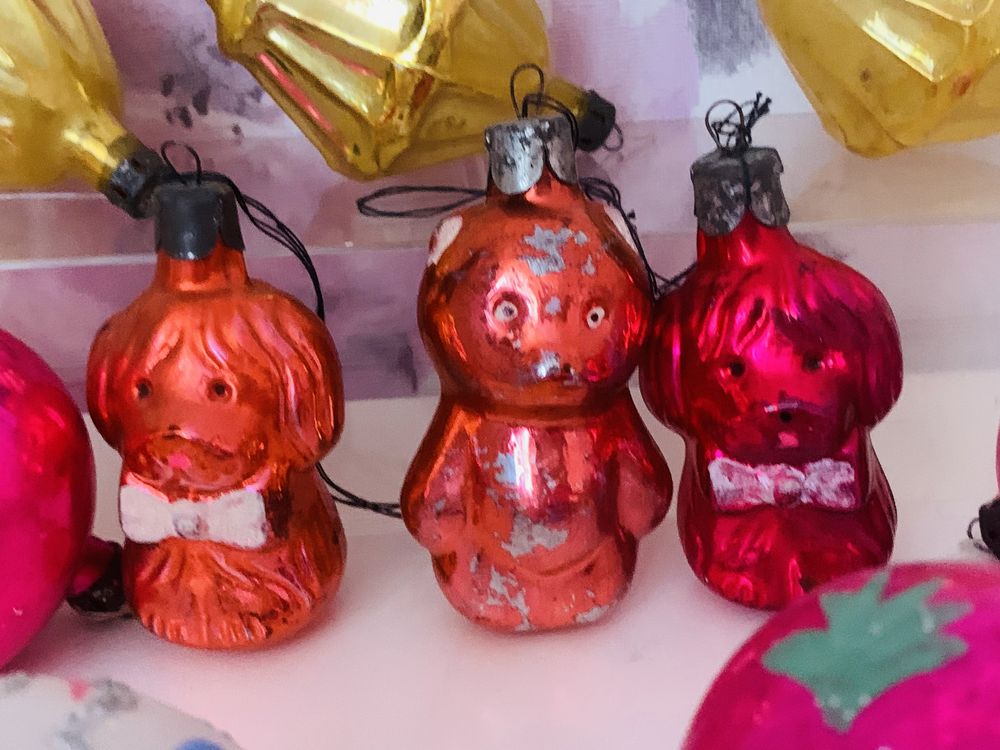 Bombki, ształtki, piesek, dzwonek, prl, vintage stare bombki, ozdoby