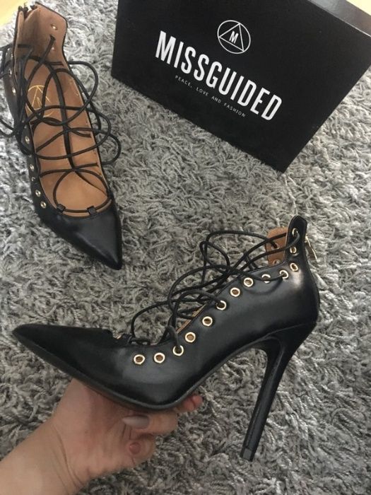 Szpilki 41 Missguided sexy ROCK czarne wiązanie wiązane sznurowane HIT