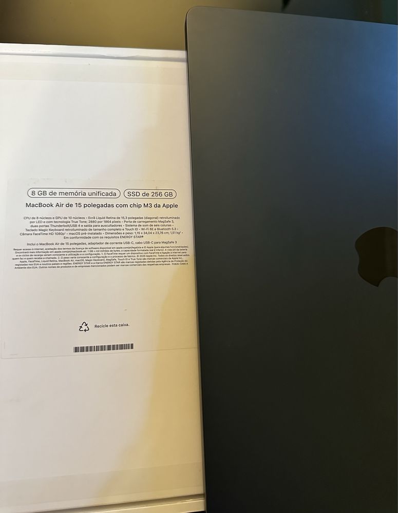 Macbook Air 15” m3 -2024 | 100% NOVO | Apenas 1 mês