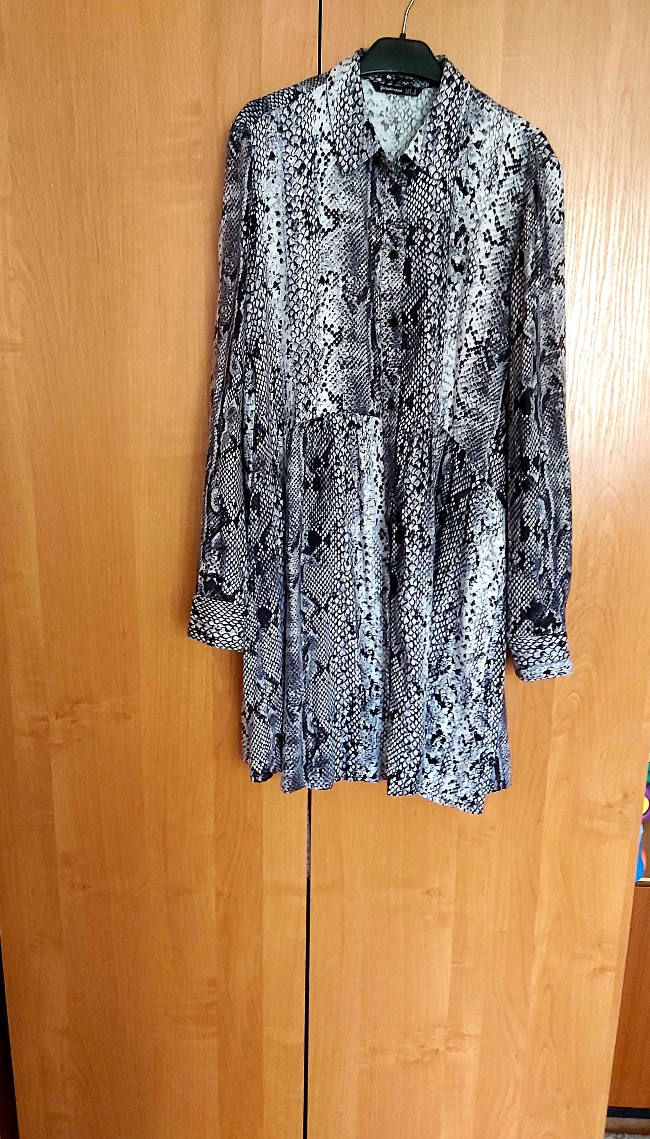 Sukienka wężowa Stradivarius wąż szaro czarny roz S oversize