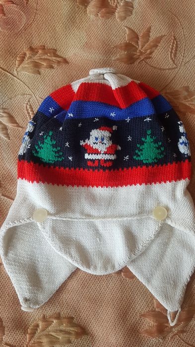 шапка дитяча подвійна вовна + шарф в'язаний трикотаж шерсть руч. вышив