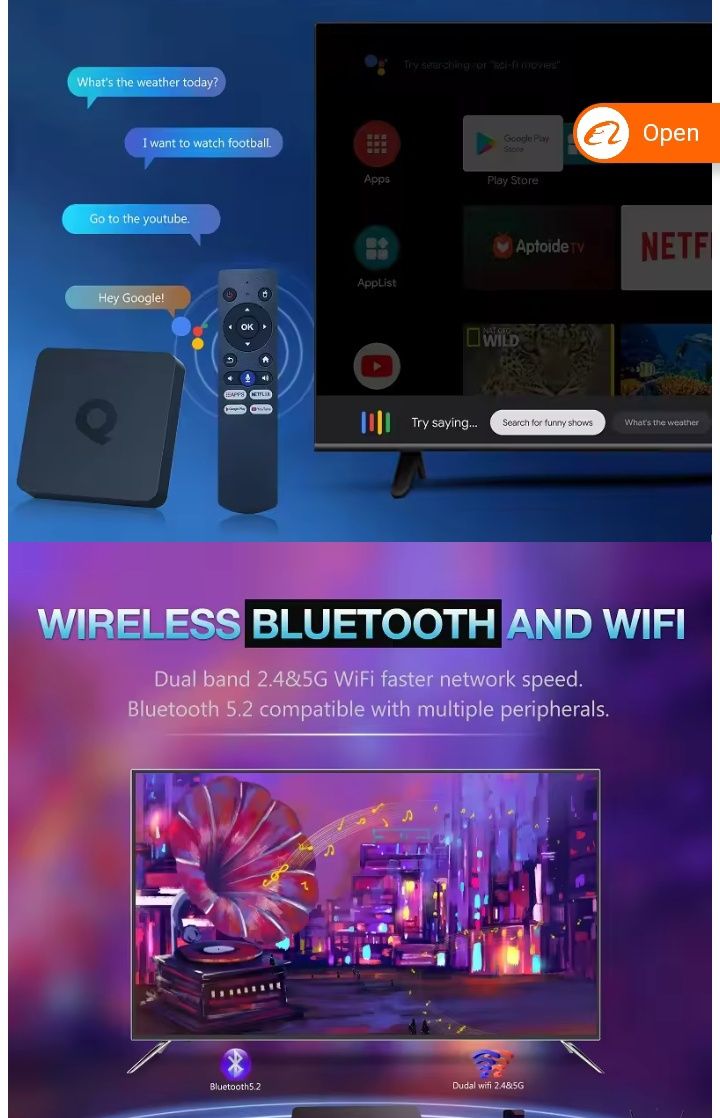 Смарт ТВ-приставка Q1 с голосовым

2/1656 ATV Box Android TV 10 Blueto