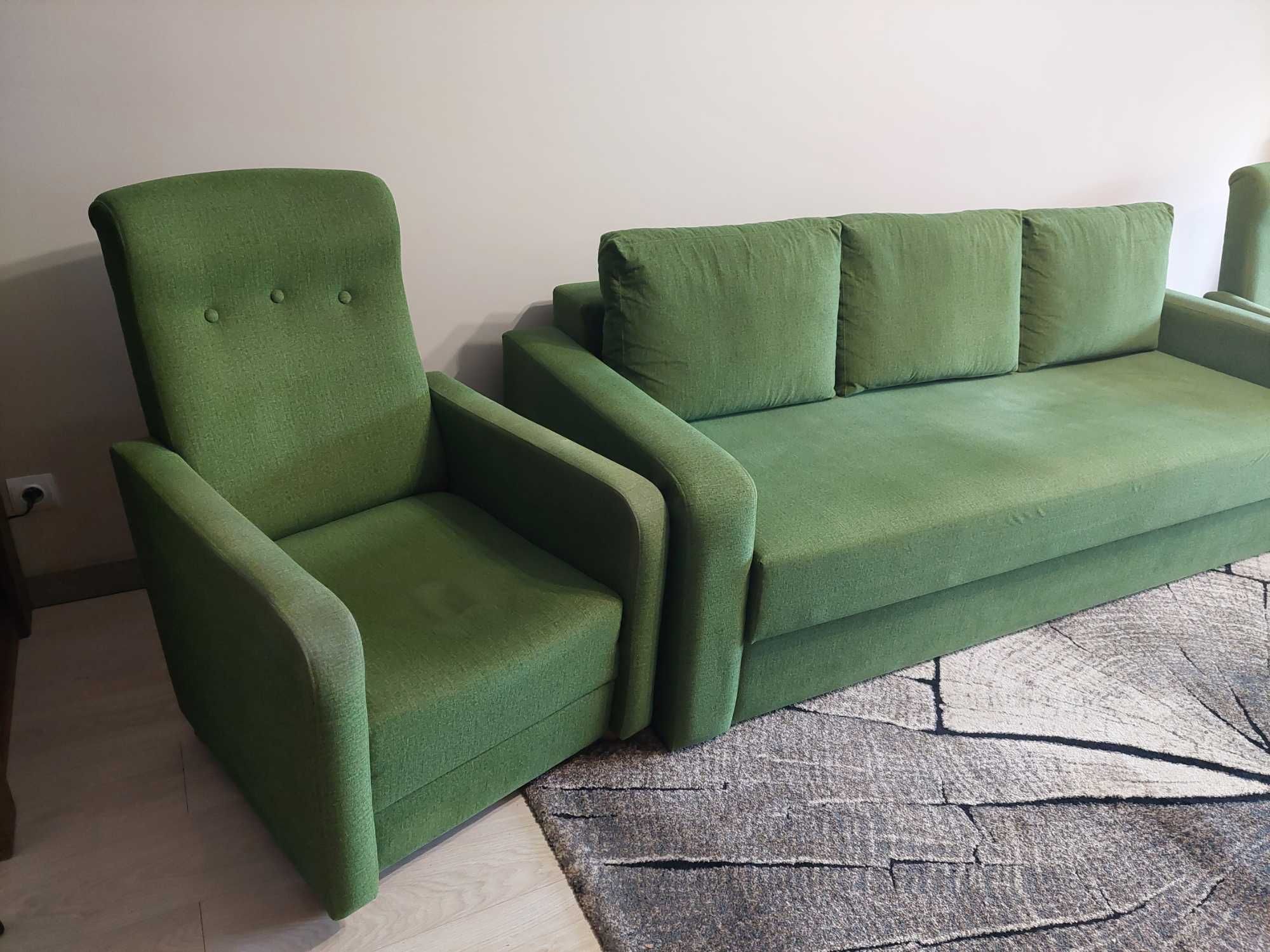 Sofa kanapa rozkładana łóżko z funkcją spania + 2 fotele praw jak Nowa