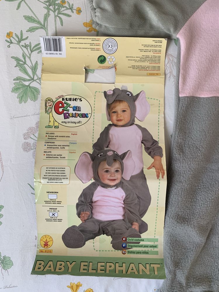 Disfarce elefante para bebé 6/12 meses