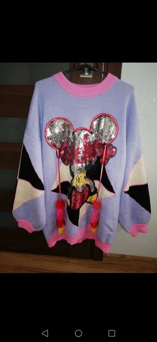 Sweterek damski Disney Miki mouse cekiny pompony