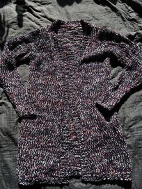 Długi sweter M L narzutka kardigan pleciony sweterek ażurkowy