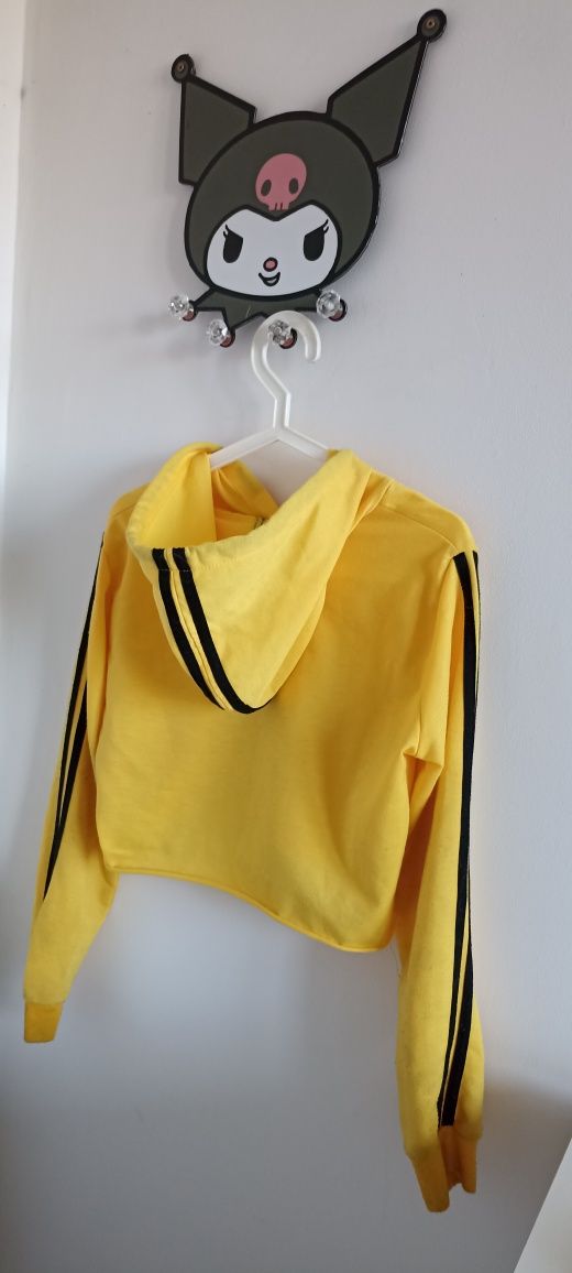 Żółty Crop top z kapturem czarne paski Ziranmel rozmiar L