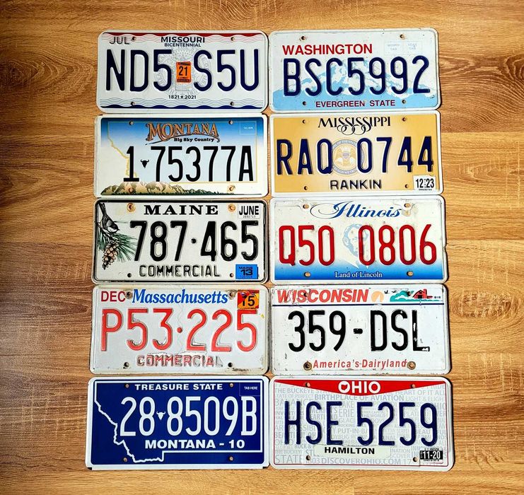 10 oryginalnych tablic rejestracyjnych z USA