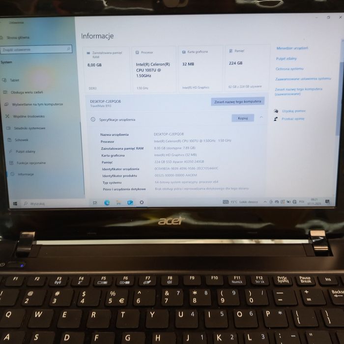 Laptop Acer travelmate B113 8/256GB SSD