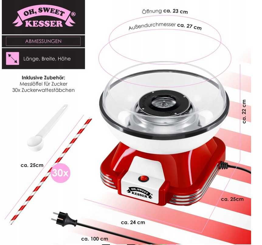 Urządzenie do waty cukrowej KESSER K-ZW-2763 czerwony 500 W