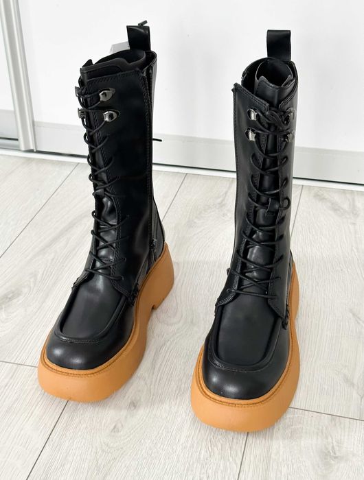 Чоботи з високою халявою та платформою mango жіночі трендові