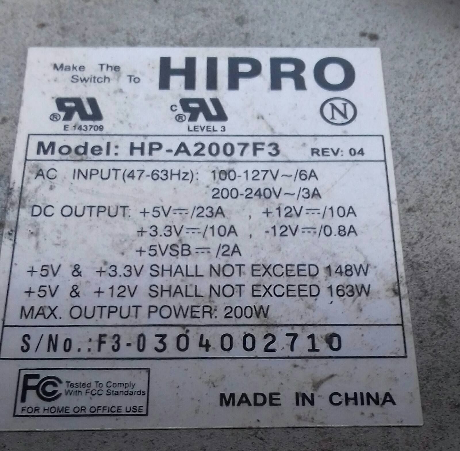Блок питания Hipro HP-A2007F3
Добавлено