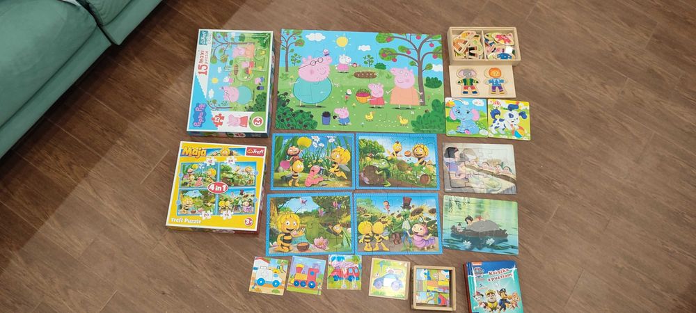 Zestaw układanek drewnianych, puzzli Świnka Peppa Pig, Psi Patrol Paw
