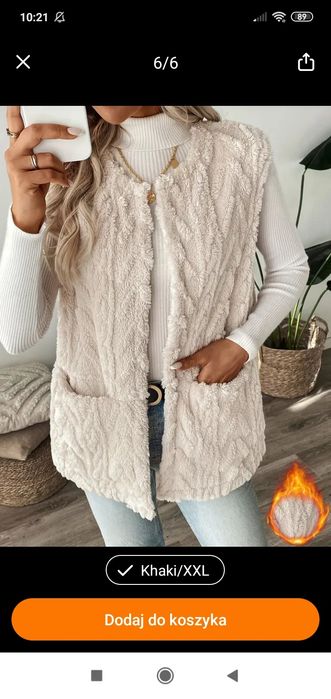 Kamizelka, kurtka damska ciemny  beż futerko Teddy rozmiar 44