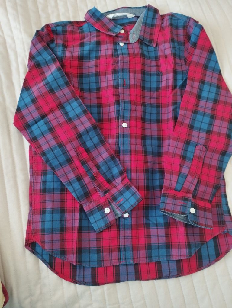 Camisa aos quadrados azul e vermelha 10 anos h&m