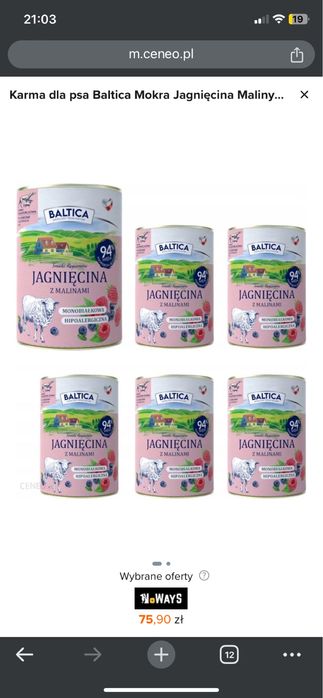 Baltica Krma Mokra Jagnięcina z malinami 6x400g