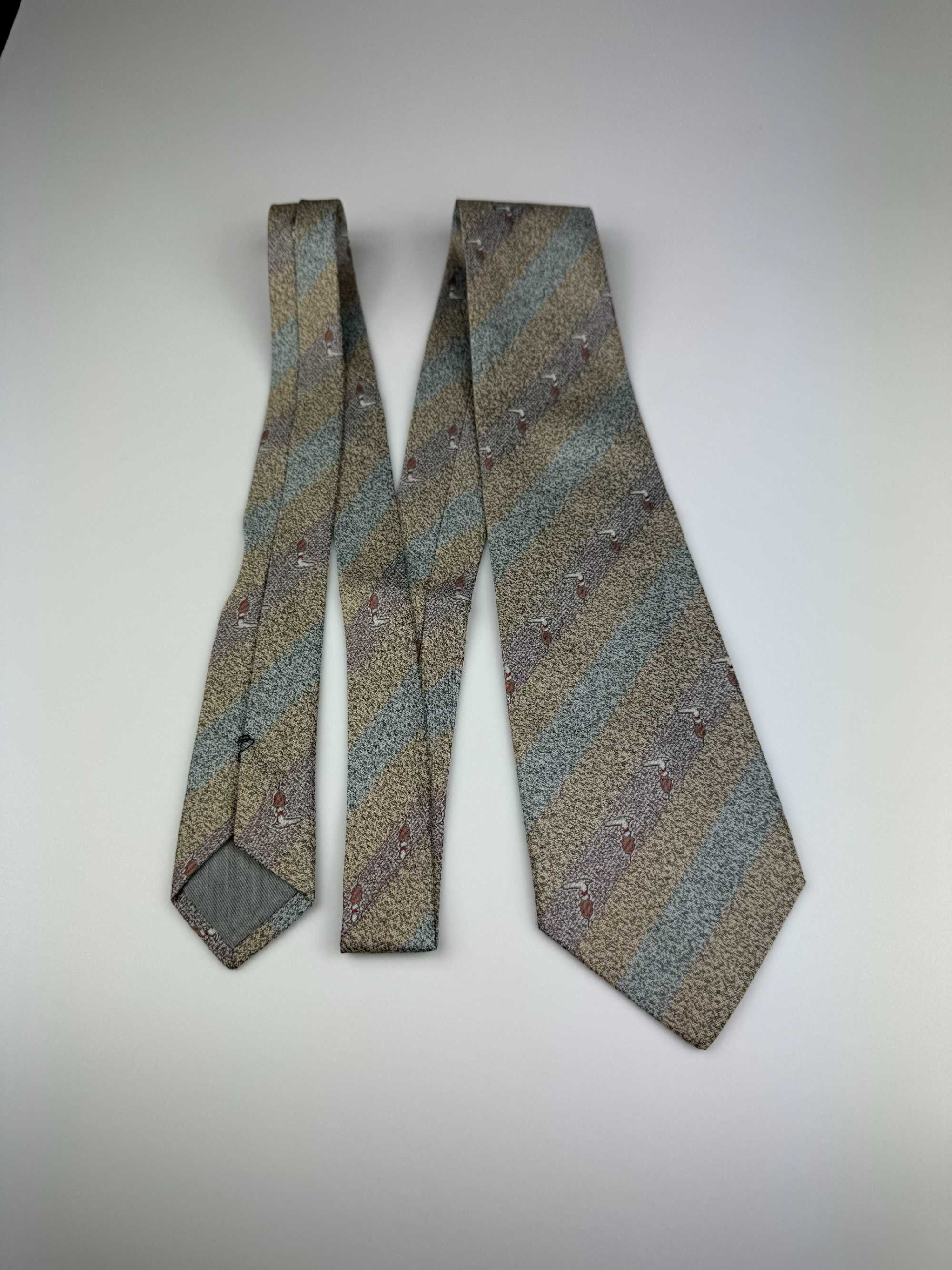 Trussardi błękitny kremowy jedwabny krawat w paski m40