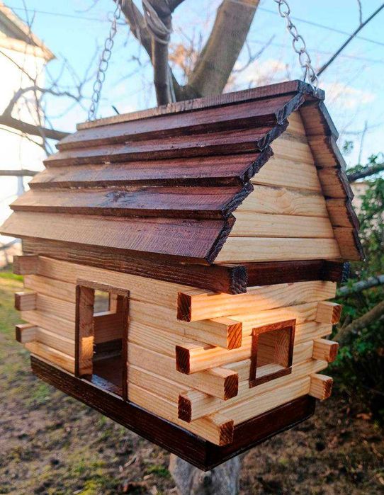 Ексклюзивна годівничка для птахів | покрита лаком | у формі будиночка