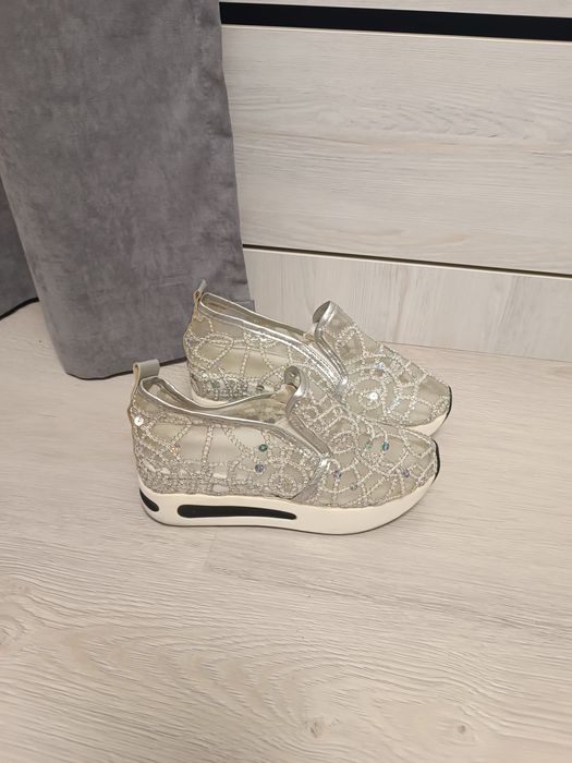 Мокасіни сітка срібні