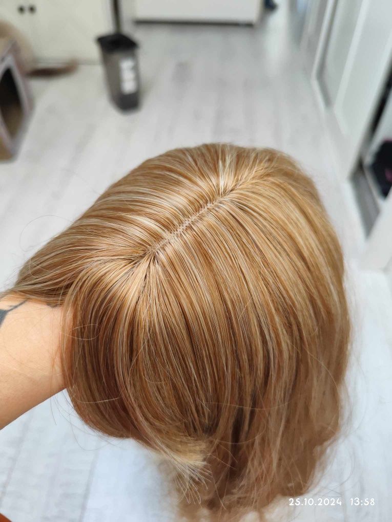 Piękna gęsta długa blond peruka z grzywką fale WIG refleksy