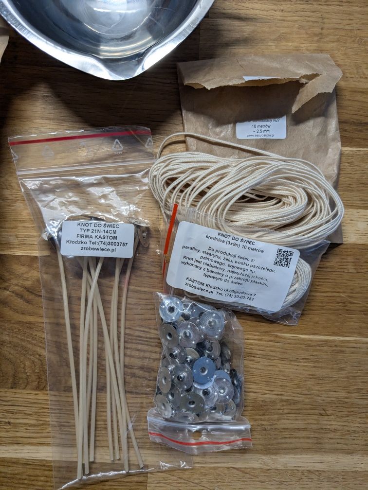 Zestaw produkcja świeczki sojowe rzepakowe wosk knot topielnik hobby