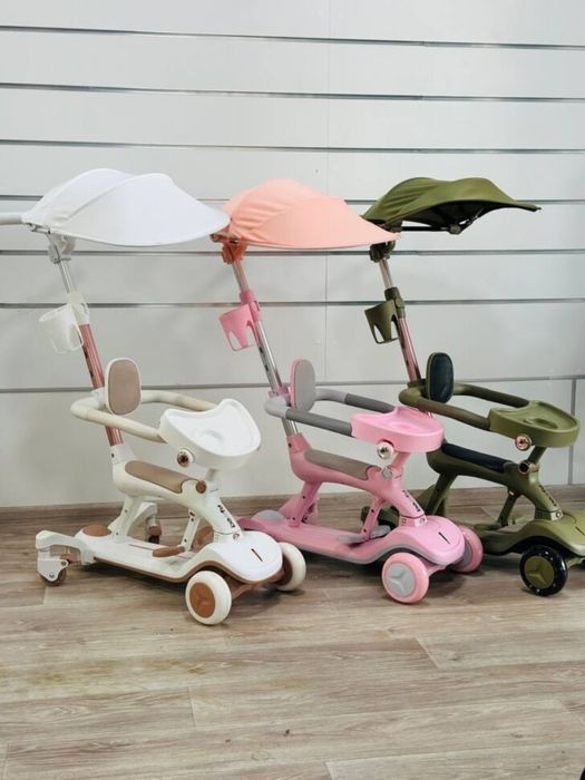 Детский самокат-беговел с родительской ручкой с навесом.Maraton X2