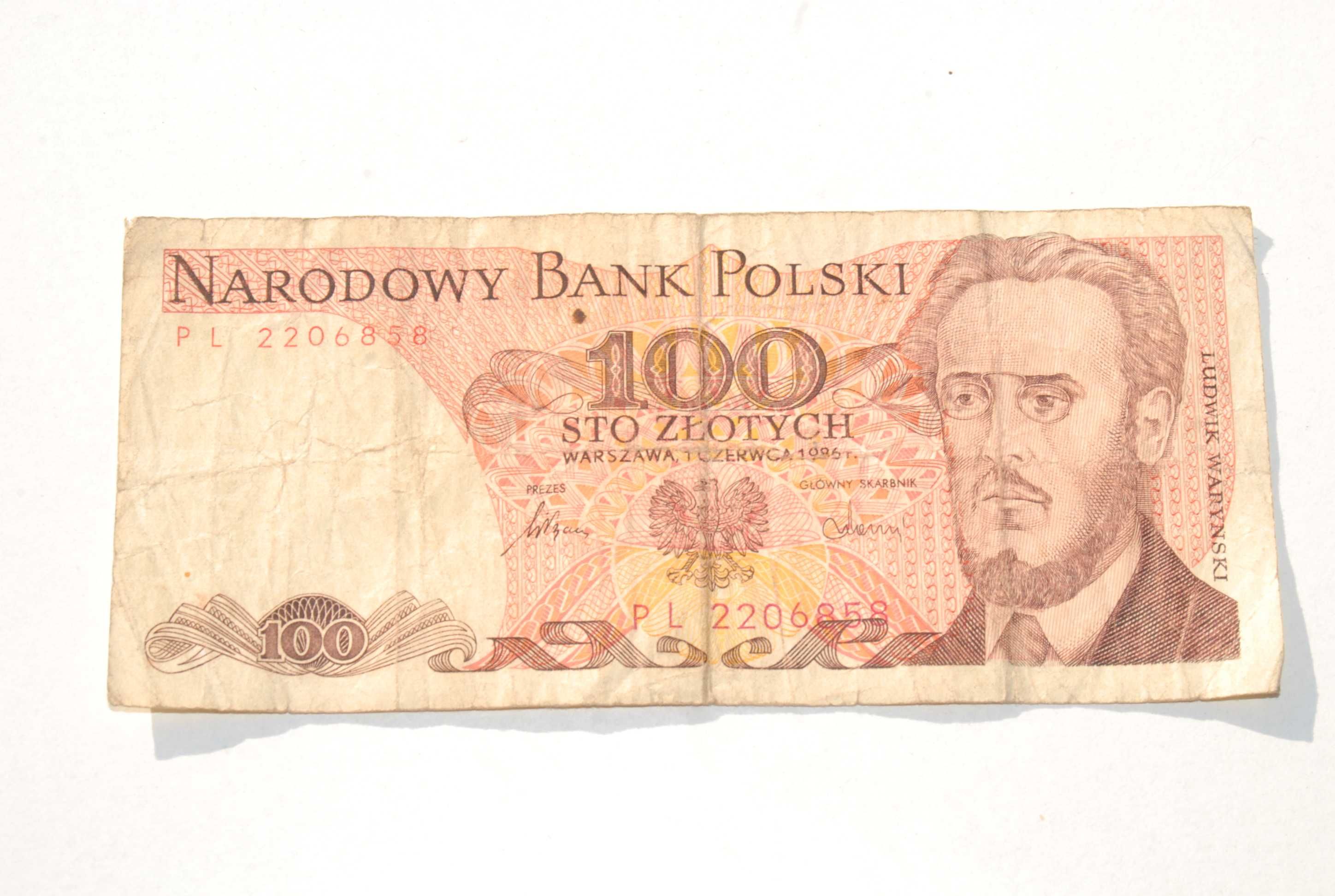 Stary banknot 100 złotych Waryński 1986 antyk