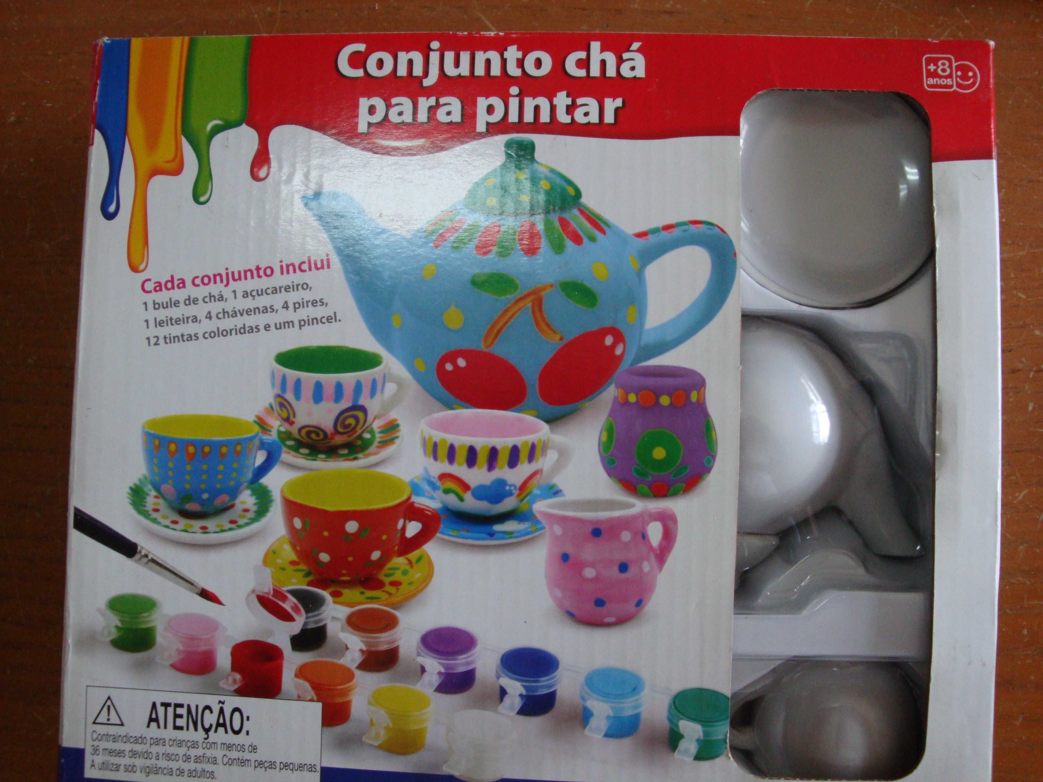 Conjunto de chá em louça para pintar para criança