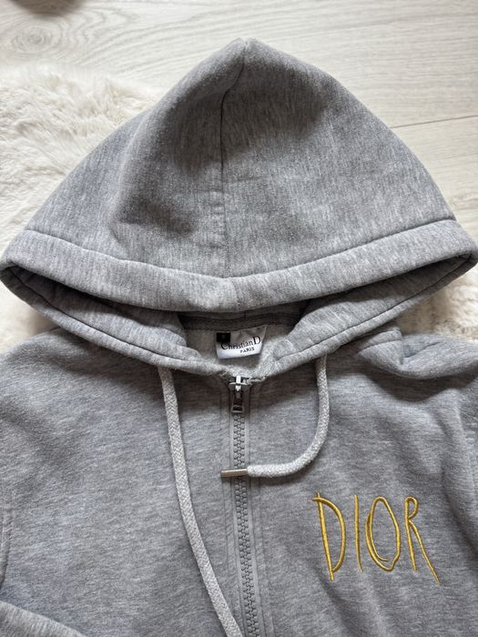 Szara bluza na rozpinanie z kapturem Christian Dior S