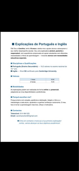 Explicacoes de portugues de secundario e ingles