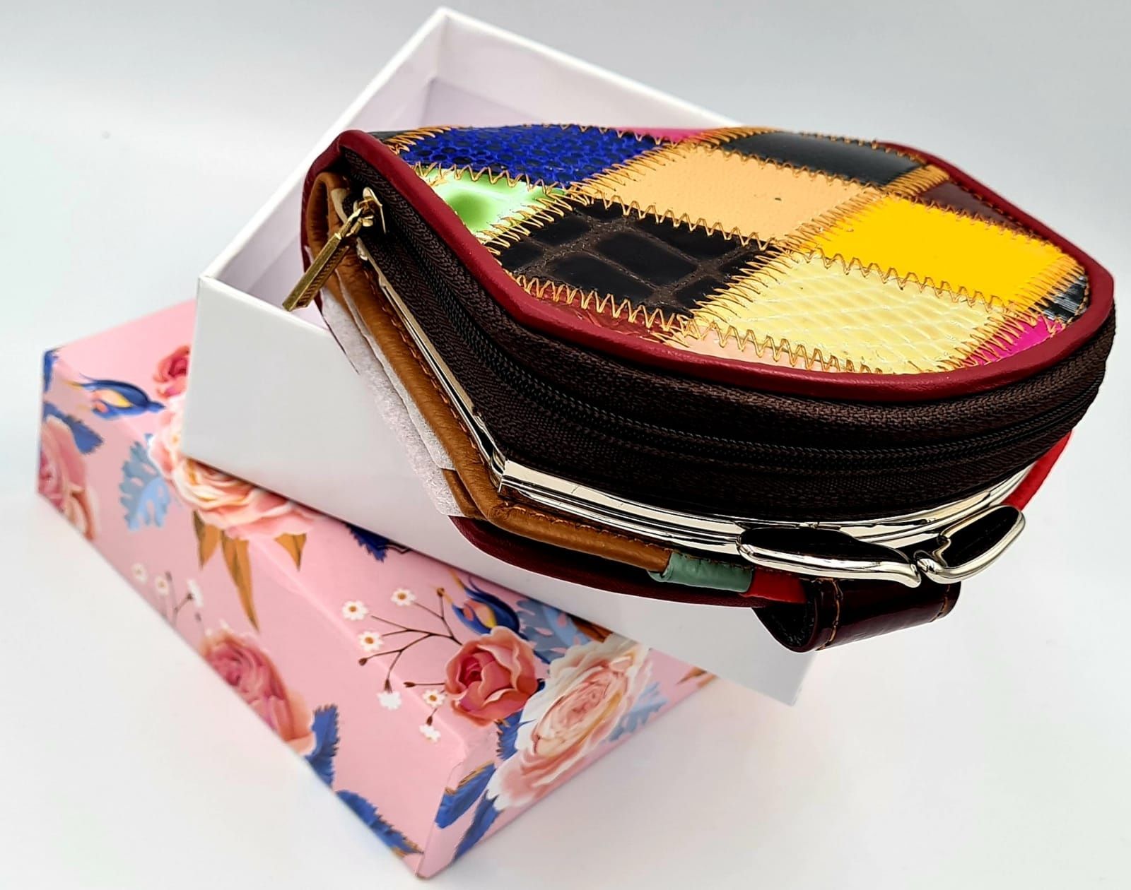 Damski skórzany portfel kolorowy nowy Patchwork moda