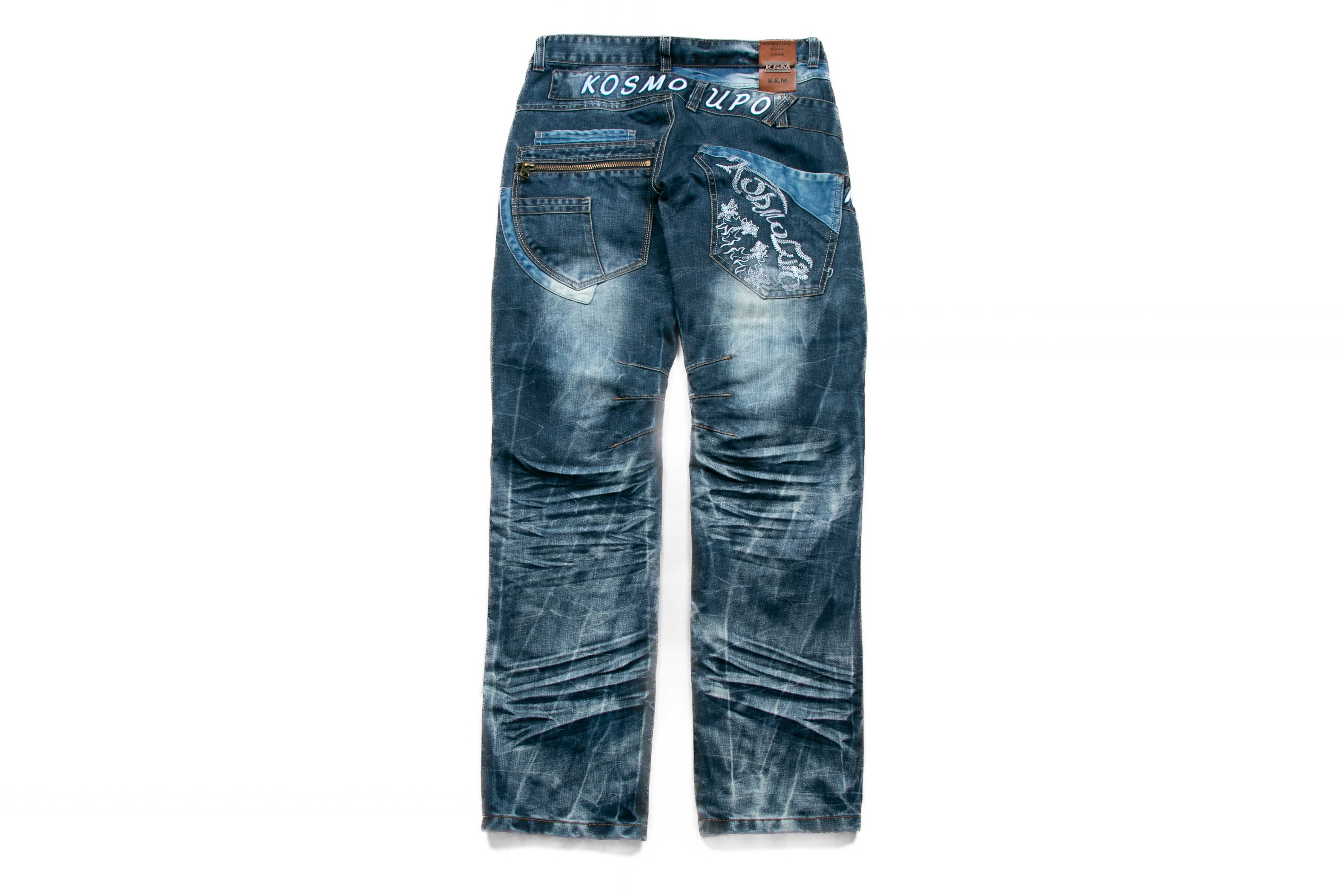 Spodnie jeansowe Kosmo&Lupo patchwork 30us niski stan