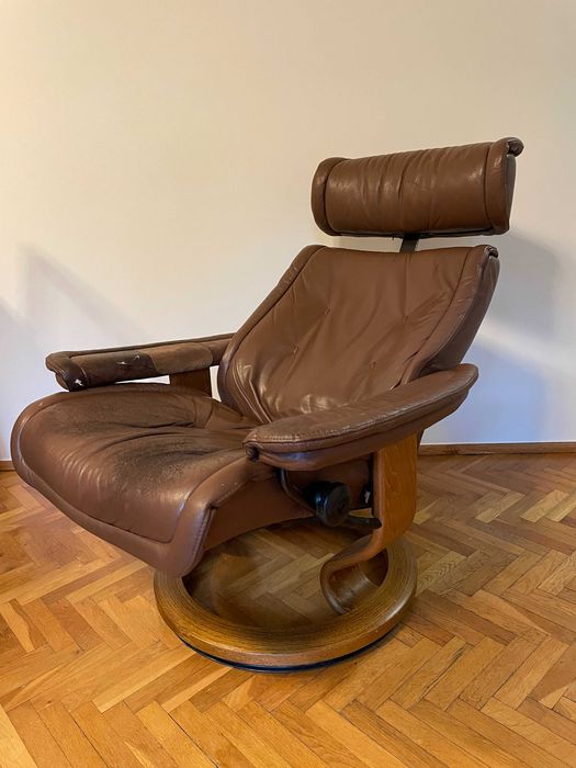 Fotel rozkładany obrotowy skórzany vintage Ekornes Stressless