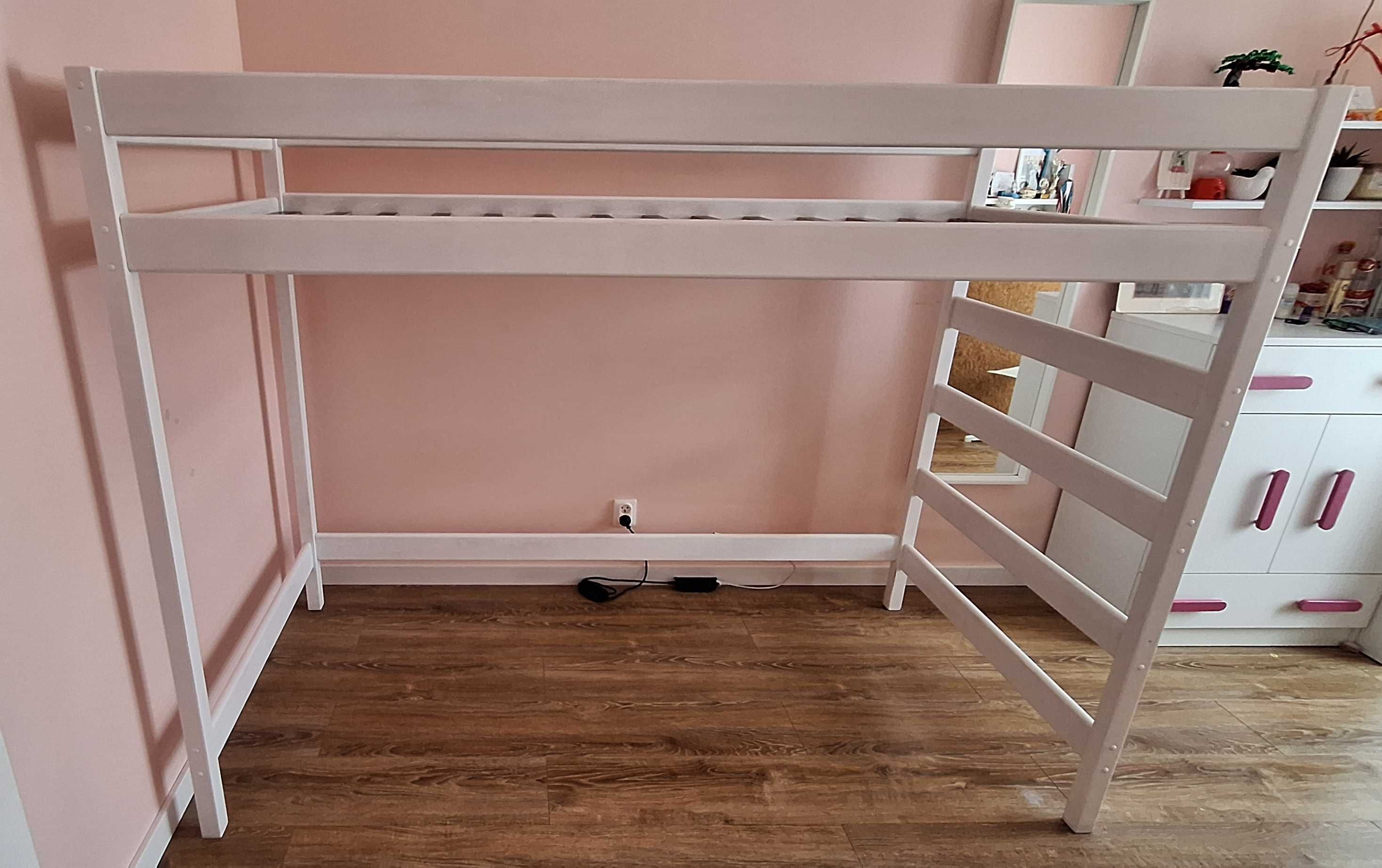 Piętrowe pojedyncze łóżko z materacem 90x200 + oświetlenie led