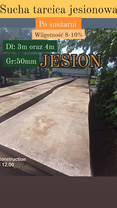 Tarcica Sucha Jesionowa, Czeresnipo suszarni. gr. 50mm.  Dl.3-5m  8-10