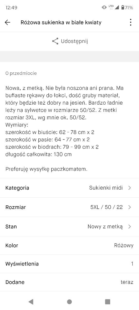 Różowa sukienka w białe kwiaty rozmiar 50/52