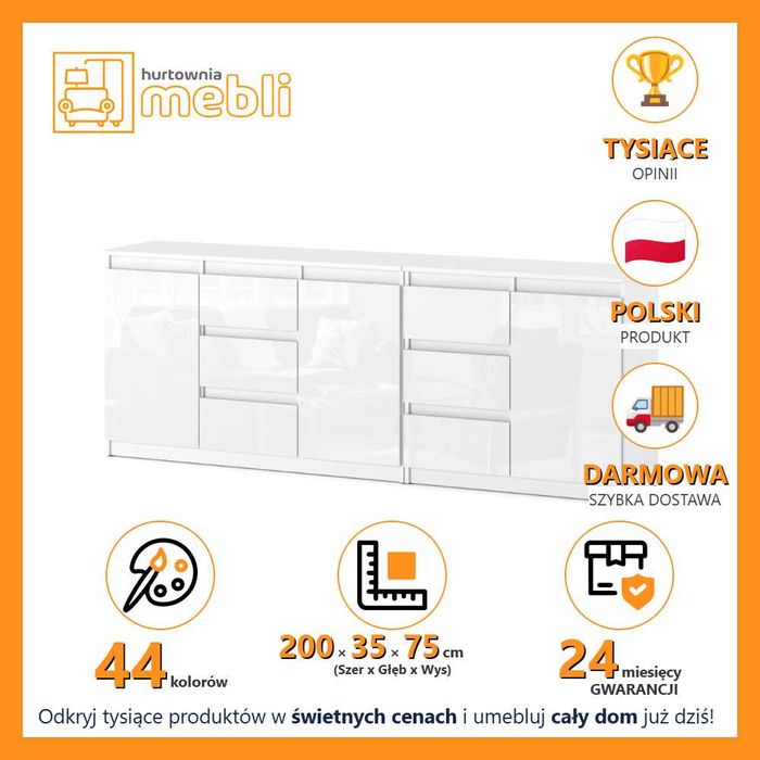 Komoda Best Agnes 200cm Duża Nowoczesna Szafka Do Sypialni i Salonu